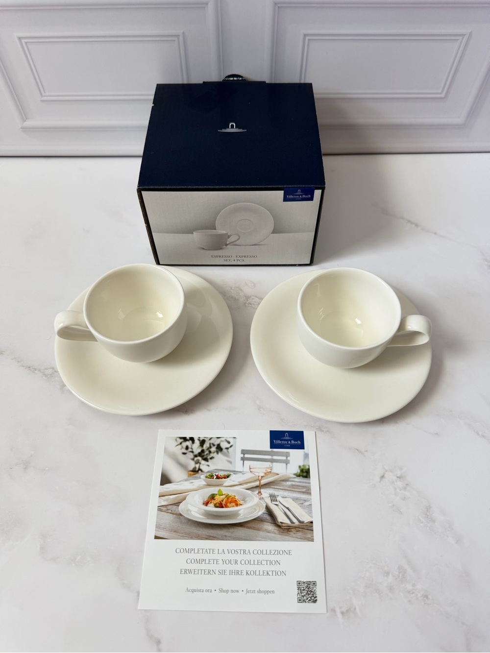 Villeroy & Boch Espresso Cup & Saucer Set 4-Piece White Porcelain New in Box